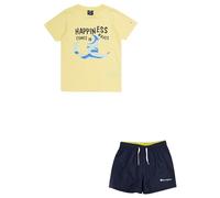 Champion Legacy Back To The Beach B - Graphic Pastel Crewneck T-shirt & WR Shorts Completo, Giallo Pastello/Blu Marino, 5-6 anni Bambini e ragazzi SS24