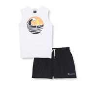 Champion Legacy Back To The Beach Graphic S/L T-Shirt & Beachshorts Completo, (Bianco/Nero), 9-10 Anni Bambini e Ragazzi