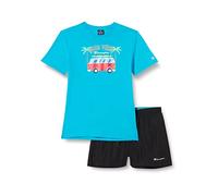 Champion Legacy Back To The Beach NS S/S T-Shirt & Beachshorts Completo, (Blu Fluorescente/Nero), 15-16 Anni Bambini e Ragazzi