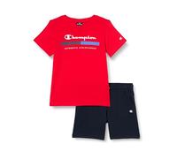 Champion Legacy Graphic Shop B-Authentic Athleticwear Crewneck T-Shirt & Shorts Completo, Rosso Intenso/Blu Marino, 3-4 Years Bambini e Ragazzi