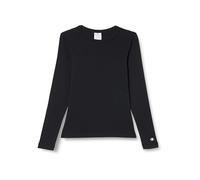 Champion Legacy Icons Tonal Logo W-Soft Cotton 1x1 Rib Slim L/S Crewneck Maglietta a Manica Lunga, Nero, M Donna