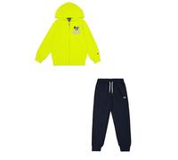 Champion Legacy Play with Graphics B (306913) -Ultra-Light Soft Compact Powerblend Fleece Hooded Tuta Sportiva, Giallo Solfo/Blu Marino (Alo/NNY), 3-4 Anni Bambino