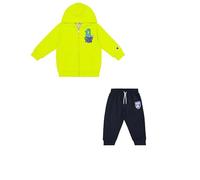 Champion Legacy Play with Graphics TD (306915) -Ultra-Light Powerblend Fleece Hooded Completo, Giallo Solfo/Blu Marino (Alo/NNY), 18 Mesi Bambino