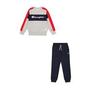 Champion Legacy Retro Sport B (306862) -Ultralight Soft Compact Powerblend Fleece Crewneck Tuta Sportiva, Grigio Melange/Blu Marino (NOXM/NNY/Wht), 3-4 Anni Bambino