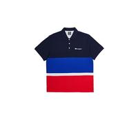 Champion Legacy Retro Sport Polo-Color Block S/S, Blu Marino/Blu Elettrico/Rosso, M Uomo