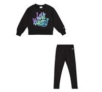 Champion Legacy Script Shop G (405043) - Ultra-light Soft Compact Powerblend Fleece Crewneck & Leggings Completo, Nero, 5-6 anni Bambine e Ragazze FW24