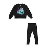 Champion Legacy Script Shop G (405043) -Ultra-Light Soft Compact Powerblend Fleece Crewneck & Leggings Completo, Nero, 7-8 Anni Bambina