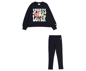 Champion Legacy Sweatsuits G - Ultralight Spring Terry Crewneck & Leggings Completo, Nero, 9-10 anni Bambine e ragazze SS24