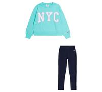 Champion Legacy Sweatsuits G - Ultralight Spring Terry Crewneck & Leggings Completo, Verde Acquamarina/Blu Marino, 15-16 anni Bambine e ragazze SS24