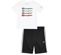 Champion Set di 2 pezzi camicia a maniche corte e pantaloncini in rete per ragazzi, Signature White, 5