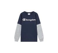 Champion T-Shirt A Maniche Lunghe da Bambino con Logo Script, 307324 (IT, età, 9 Anni, 10 Anni, Regular, Blu/Grigio)