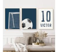 champracer Set di 3 poster da calcio, per cameretta dei bambini, set di immagini da calcio, per adolescenti, ragazzi, camera da letto, calcio, tela regalo per ragazzi, senza cornice (21 x 30 cm, blu)