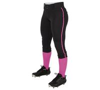 Champro Tournament Traditional Low-Rise Softball Pants with Braid Pantaloni Tradizionali da torneo a Vita Bassa con Treccia, Nero, Pipa Rosa, Medium Donna
