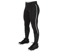 Champro Tournament Traditional Low-Rise Softball Pants with Braid Pantaloni Tradizionali da torneo a Vita Bassa con Treccia, Tubo Nero e Bianco, X-Large Donna