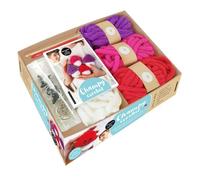 Champy crochet: Coffret avec 4 pelotes, 1 aiguille à laine, 1 crochet, de la ouate, 6 yeux kawaii et 3 porte-clés