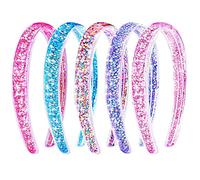 Chanaco Fasce per capelli per ragazze, 5 pezzi, per ragazze, glitterate, con coriandoli scintillanti, con denti, per bambini, graziose fasce per capelli con arcobaleno, rosa, viola, blu, accessori per