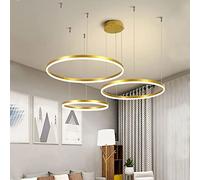 Chandelier, 3 Dimmable LED Light, Adjustable Living Chandeliers Lighting Brushed Rings Ceiling Hanging for Foyer Dining Room Kitchen Island Pendant Lamp