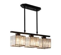 Chandelier 3-Light Retro Crystal Chandelier for Dining Room, 23.6" Luxurious Kitchen Island Linear Chandeliers Hanging, Island Light Square Prism Crystal Shade, Socket/Black Color