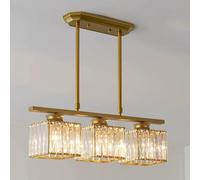 Chandelier 3-Light Retro Crystal Chandelier for Dining Room, 23.6" Luxurious Kitchen Island Linear Chandeliers Hanging, Island Light Square Prism Crystal Shade, Socket/Black Color