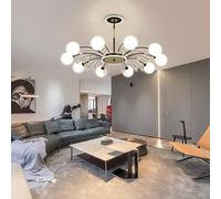 Chandelier 6-Lights Globe Mid Century Chandelier Sputnik Light Fixture with G9 Brushed Metal Finished with White Globe Glass Lampshade Dining Kitchen Island Bedroom Hanging/Black