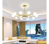 Chandelier 6-Lights Globe Mid Century Chandelier Sputnik Light Fixture with G9 Brushed Metal Finished with White Globe Glass Lampshade Dining Kitchen Island Bedroom Hanging/D/10