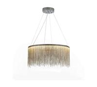 Chandelier Aluminum Linear LED Tassels Chrome Chain Pendant Light Decoration Round Strip 3 Colors Dimmable Hanging Lamp for Dining Room Living Hotel Restaurant(80cm/31.5in)