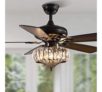 Chandelier Ceiling Fans with Lights And Remote for Living Room Fandelier Vintage Fans with Lamps LED Crystal Lampshade for Bedroom Lounge Dining Table Kitchen Island Motor Silent R