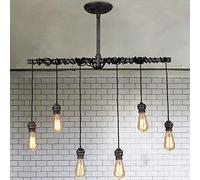 Chandelier Ceiling Lamp DIY Industrial 35 Wide Iron Pipe Island LOFT Style with 6 Lights