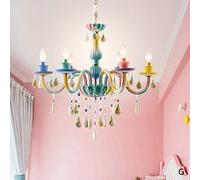 Chandelier European Creative Rainbow Crystal Chandelier Restaurant Princess Girl Children Bedroom Lamp Living Room E14 LED Candle Light (Number of Lights : 6 Lights) (5 lights)