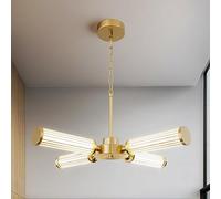 Chandelier LED Pendant Adjustable Gold Linear Chandeliers, Easy to Install Hanging Light Fixture for Dining Kitchen Staircase Bedroom Living Room