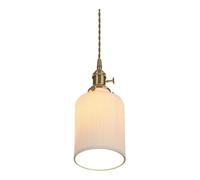 Chandelier Light, 5.3in Bottom Hollow out Hanging Lamp Lantern - - White Stripe Ceramics Lampshade Pendant Light Fixture with Adjustable Height, Ceiling Light Compatible with Indoor Dining Room, Shop