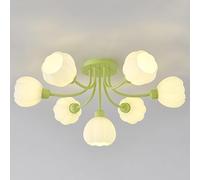 Chandelier Light, 7-Light Green Milk Glass Flush Mount Ceiling Light Sputnik Chandelier Fixtures Frosted White Flower Shade Nordic Boho Foyer Close to Ceiling Lamp for Kitchen Bathroom Laundry Room F