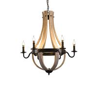 Chandelier Light, Farmhouse Spherical Chandelier Wood And Metal Hanging Pendant Light 5(82 * 87cm)