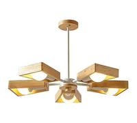 Chandelier Light, Industrial Rustic Sputnik Chandelier Wooden Lamp Body Classic Pendant Light Ceiling Light Fixtures Compatible with Kitchen,Dining Room,Living Room(White)