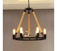 Chandelier Light, LED Chandelier Lamp, Country Retro Hemp Rope Chandeliers 6 Lights V intage Resin Deer Wrought Iron Pendant Light Industrial Restaurant Living Room Bar DecoratCeiling Ligh