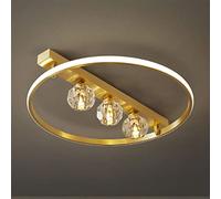 Chandelier Light, Semi Flush Mount Ceiling Lights Bedroom Ceiling Lamp Gold Round Study Chandelier Decor Crystal Full Copper High-Grade Bedroom Lighting Fixture Interesting Life(3-Lights)