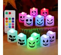 ChaneeHann Candele LED Halloween 12 Colori Cambio Remoto Impermeabili Sicure Bambini/Animali Candele Decorative con Timer Set Candele per Atmosfere Spaventose Interno/Esterno, 12 PC