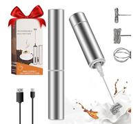 ChaneeHann Montalatte Elettrico con 3 Tipi di Teste Miscelazione, 2 Tipi di Velocità Frullino Montalatte USB Ricaricabile Acciaio Inossidabile per Caffè e Latte Miscelazione