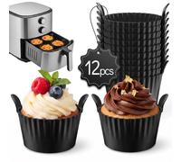 ChaneeHann Stampo Muffin, Set di 12 Stampi in Silicone Stampo Muffin Silicone per Friggitrice ad Aria Riutilizzabile per Muffin, Torte, Uova - Senza BPA, Compatibile con Forno e Microonde