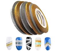 CHANGAR 6 rotoli di nastro adesivo glitterato oro argento per nail art e nail art lucido opaco nail art decorazione strisce 1 mm 2 mm 3 mm adesivi strisce fai da te