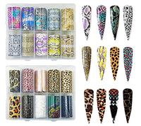 CHANGAR Decalcomanie di trasferimento della lamina di arte della pelle di animale 2 scatole Serpentine Leopard Print Tiger Snake Skin Pattern Nail Foil Adesivi Adesivi Cielo stellato Manicure Consigli