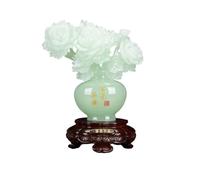 changgengyi Decorazione per la scrivania, Vaso di Giada con peonie Ricchezza e Pace - Oggetto Decorativo Cinese for l'ingresso del Soggiorno(Green)
