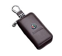 CHANGKAIFA Guscio Portachiavi per Auto per Alfa Romeo 147 156 GT Giulia My 2016 Mito, Portachiavi per Telecomando Auto Proteggi Chiavi PU con Cerniera Portachiavi,Coffee
