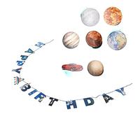 Changor Set di Bandiere di Compleanno Spaziali con Pianeti Vivaci e Disegni di Astronauti per Decorazioni per Feste di Compleanno per Bambini Materiale in PVC e Carta