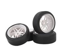 Changor Set di Ruote per Pneumatici in Gomma RC, Gioco di Acrobazie alla Deriva Durevole per Auto da Corsa 1/10 RC, Ruote Esagonali da 4 Pezzi da 12 Mm per TT01 TT02 XV01 XV02 (Bianco)