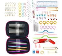 Changyeah kit accessori,125 pezzi accessori per maglieria all'uncinetto,Tutto-in-Uno Alta Qualità Uncinetto Astuccio,Maglieria Uncinetto Multicolore con Borsa Rosa portatile, Impugnatura Ergonomica