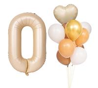 CHANGZHONG Palloncini per 0° compleanno, caramello, marrone chiaro, palloncino con numeri 0 con 8 palloncini in lattice e un palloncino a forma di cuore, per feste, compleanno per bambini, compleanno