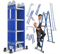 Chanjarhill Scala Pieghevole Multiuso, Scala Multifunzione 7 in 1 Blu | 4 x 4 Gradini, Con Piattaforma, in Alluminio, 464 cm, Scala per Uso Domestico Interno ed Esterno, 16 Gradini