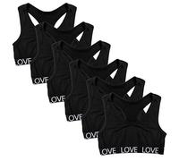 Channo Reggiseno Basic in Cotone per Ragazza, Senza Ferretto e con Imbottiture Rimovibili - Confezione da 6, Love Nero, 8-10 Anni