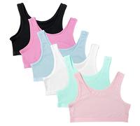 Channo Reggiseno Basic in Cotone per Ragazza, Senza Ferretto e con Imbottiture Rimovibili - Confezione da 6, Multicolore B, 8-10 Anni
